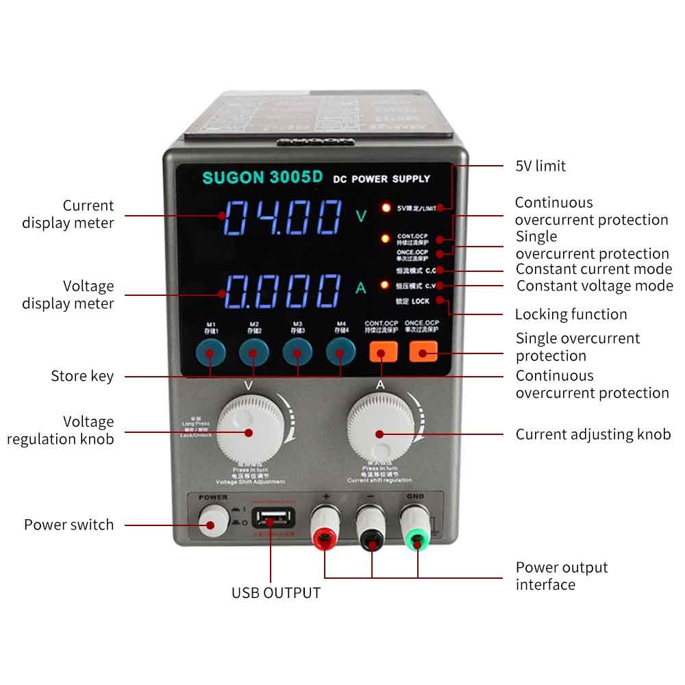 SUGON 3005D Adjustable Digital DC Power Supply With Short Killer With Memory Option ( 30V~5A )